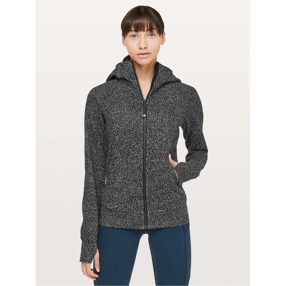 Lululemon Scuba Hoodie 4 Night View White Black Cotton Fleece Full Zip